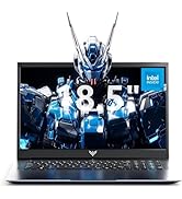 Text includes 'Intel' and 'HD 1200'. Gaming laptop promotional images showing blue-tinted action graphics across multiple angles of the device.