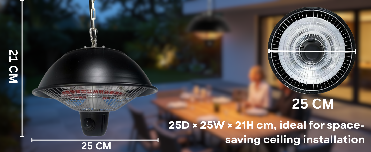 Technical specifications diagram showing measurements of 25 CM and installation details for a ceiling-mounted product.
