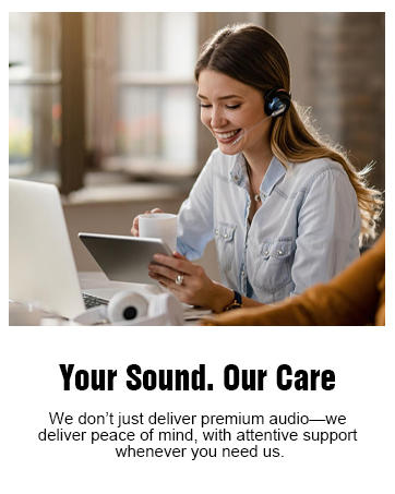 Text reads 'Wooden by Design.' and 'Sound by Passion.' Artistic close-up of wooden slats or panels with warm lighting creating linear patterns.