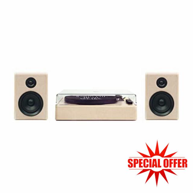 Gadhouse Dean Record Player with Speakers - Bluetooth Turntable Stereo Shelf System with 50W Bookshelf Speakers