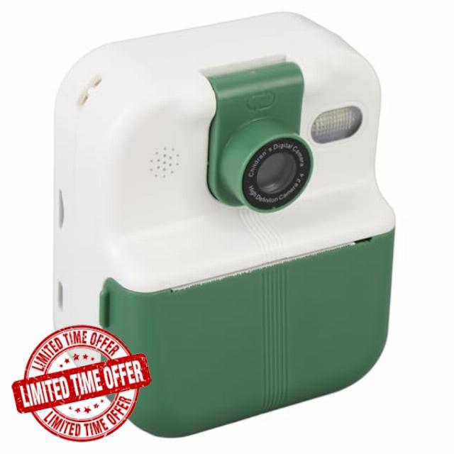 Ejoyous Portable Travel Camera Instant Print Camera 2.4 Inch IPS Screen ABS Music Player with Printing Paper for Camping (Green)