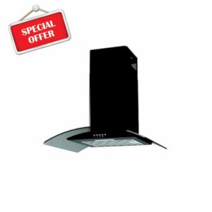 Cookology Essentials AEHCG60BK Extractor Hood 60cm - Curved Glass Chimney Cooker Hood - 3 Speeds - 308 m3/hr Air Flow - LED Light - Energy Rating B - Aluminium Grease Filter - Black