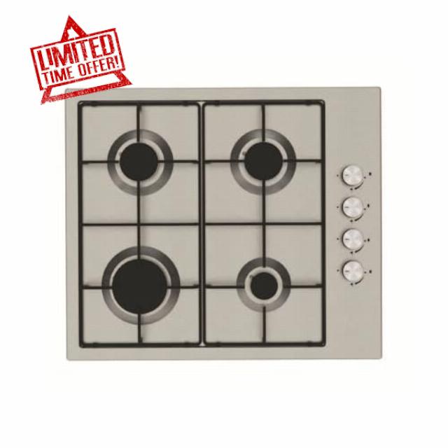 Cookology Essentials AEGHE60SS Gas Hob 60cm - 4 Burner Gas Hob - Auto Ignition - Flame Safety Device - Enamel Pan Stands - Side Controls - LPG Kit Supplied - Stainless Steel