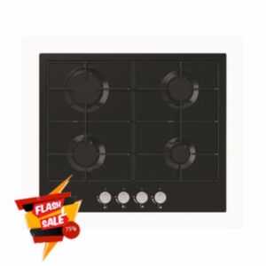 Cookology Essentials AEGHE60BK Gas Hob 60cm - 4 Burner Gas Hob - Auto Ignition - Flame Safety Device - Enamel Pan Stands - Front Controls - LPG Kit Supplied - Black Kitchen Hob