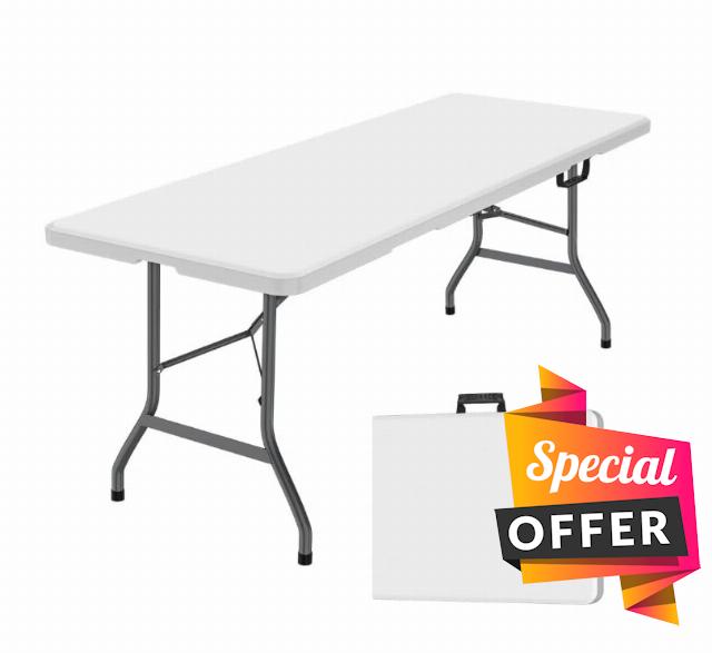 DWD Rectangle Folding Trestle Table 180cm 1.8m 6ft White - Outdoor Folding Table for Picnic