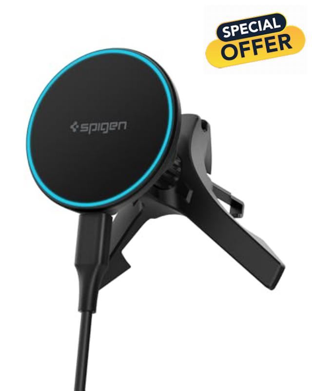 Spigen Essential MagFit Qi2 15W MagSafe Car Charger [Included 1.5M Cable] RGB LED Lighting Wireless Phone Holder Mount N52 Strong Magnet Compatible with iPhone 17 16 15 14 13 12 - Airve
