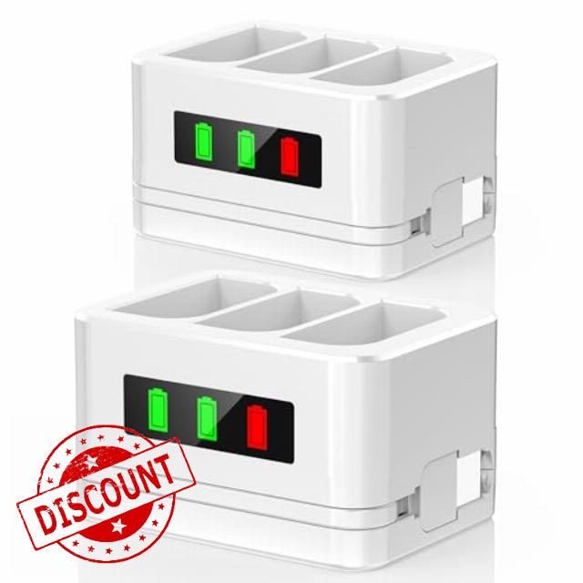 2 Pack 3-Slot Ring Battery Charging Station/Battery Charger