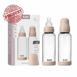 BIBS Baby Glass Bottle 2-Pack 240ml. Anti-Colic. Vented Round Silicone Nipple. Supports Natural Breastfeeding