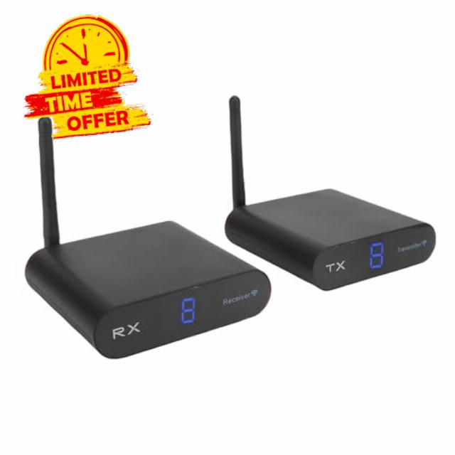 Wireless AV Sender Transmitter Receiver 200m Wall Penetrating Digital Screen Display 8 Channels with PAL/NTSC Support for TV Adapter Converter (UK Plug)