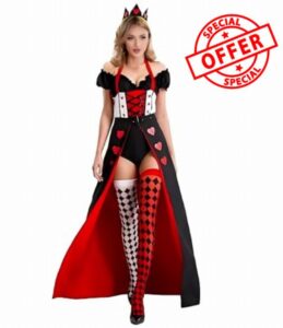 GOLDSTITCH Queen of Hearts Costume Womens Queen Dress Cosplay Adult Fancy Dress Up Halloween Outfi