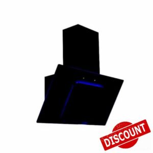 Cookology Essentials AEHBLUE70BK Extractor Hood 70cm - Angled Chimney Cooker Hood Wall Mounted - Blue LED Strip Lighting - 3 Speeds - Touch Controls - 371.5 m3/hr Air Flow - Grease Filter - Black