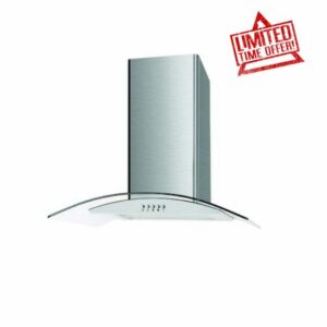 Cookology Essentials AEHCG70SS Extractor Hood 70cm - Curved Glass Chimney Cooker Hood - 3 Speeds - 308 m3/hr Air Flow - LED Light - Energy Rating B - Aluminium Grease Filter - Stainless Steel
