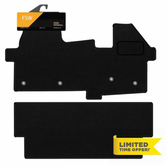FSW - Compatible with Ford Transit Custom Crew Cab Automatic 2024-On Tailored Van Mat - Black Carpet