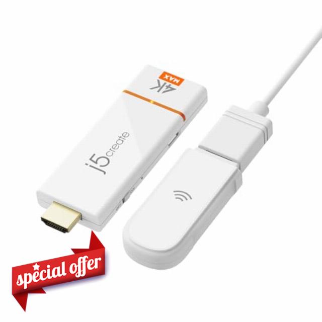 j5create ScreenCast 4K Max Wireless Display Adapter for 4K UHD Streaming Video and Audio from Mobile/Tablet/Laptop