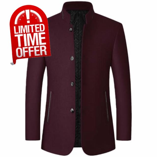 Men's Woolen Stand Collar Long Wool Blend Overcoat Slim Fit Down Topcoat Business Down Jacket Winter Stylish Long Slim