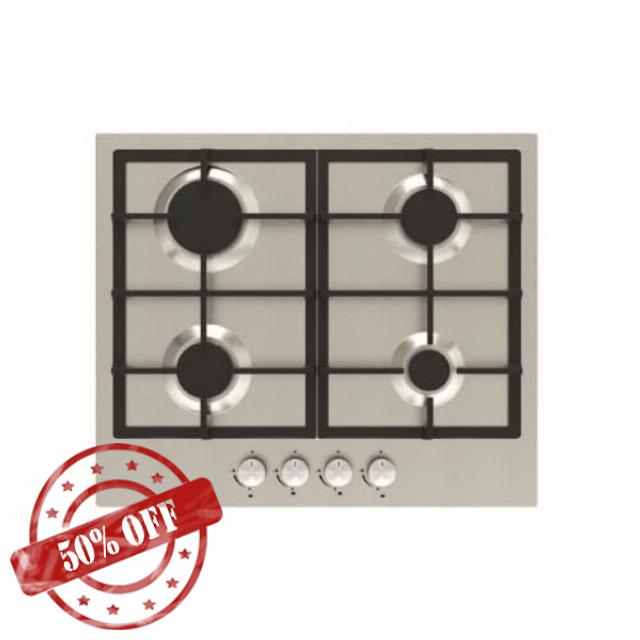 Cookology Essentials AEGHC60SS Gas Hob 60cm - 4 Burner Gas Hob - Cast Iron Pan Stands - Auto Ignition - Flame Safety Device - Front Controls - LPG Kit Supplied - Stainless Steel