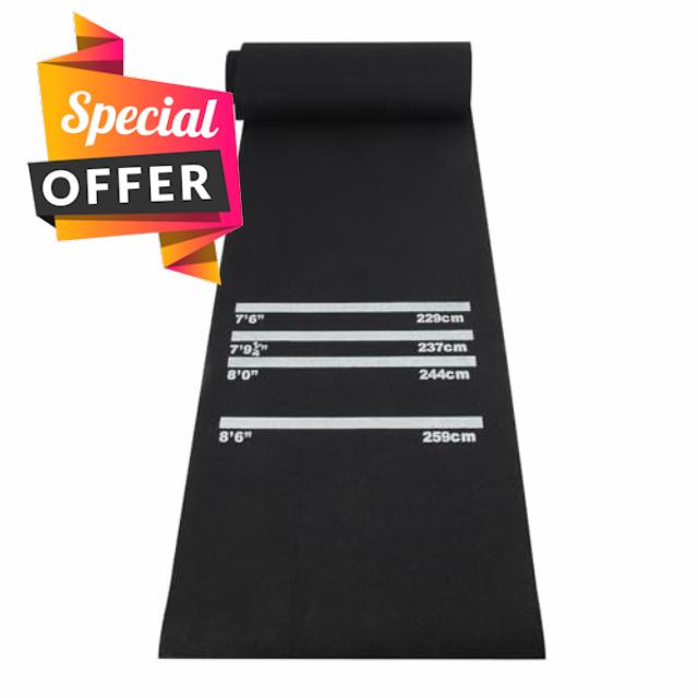 LN COZY CORNER Professional Darts Mat with 4 Standard Throwing Lines Oche - Heavy Duty Non-Slip Rubber Floor Protection Mat for Steel & Soft Tip Darts - Size 300cm x 62cm