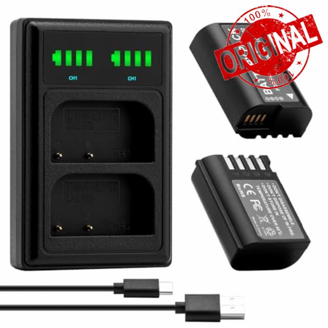 2 x 2200 mAh DWM-BLK22 Battery + LED Dual USB Charger with Type C Port for Panasonic DMW-BTC15 Lumix DC-GH5 II DC-GH6 DC-S5 G9 GH5 GH5S Cameras