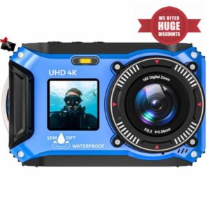 Digital Camera - 4K 56MP 33FT UHD Underwater for Snorkeling with 32GB Card Dual-Screen Compact Waterproof Dustproof Floatable Camera - Autofocus Point and Shoot Digital Camera 1500mAh Battery