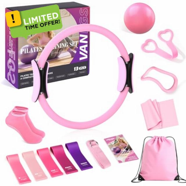 Pilates Kit 13Pcs Home Pilates Essentials Workout Kit with 13" Ring