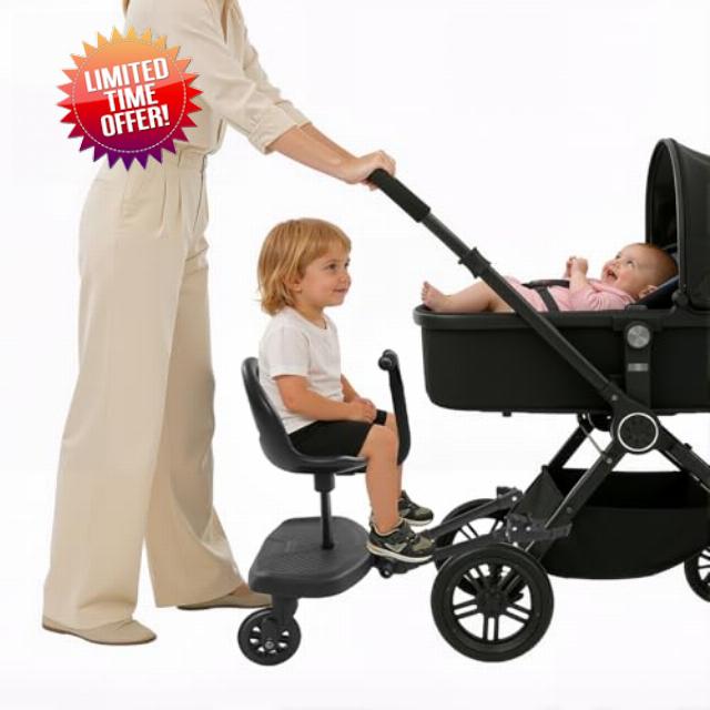 Baby Kiddy Board Universal Buggy Footboard 110 lbs Capacity Ride-On Board with Removable Seat & 360° Swivel Wheels Adjustable Standing Platform for Kids 2-6 Years
