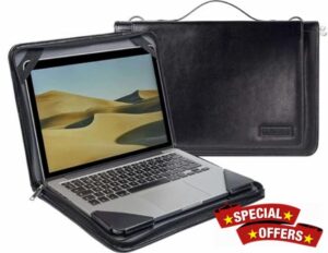 Black Leather Laptop Messenger Case - Compatible with HP OmniBook 7 Aero 13.3" Laptop