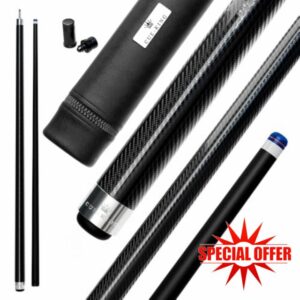Pool Cue Military-Grade Carbon Fibre 58” 18oz 2 Piece with 12.5mm Premium Tip Finished in Gloss Exposed Carbon Fibre