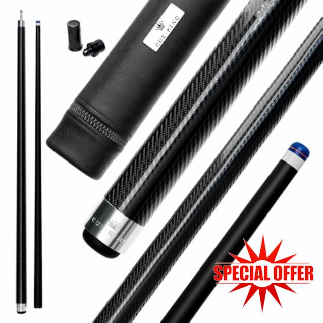 Pool Cue Military-Grade Carbon Fibre 58” 18oz 2 Piece with 12.5mm Premium Tip Finished in Gloss Exposed Carbon Fibre