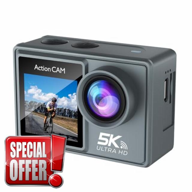 SWZEC Nordzens Action Camera 5K + 64 GB Memory Card(Grey)