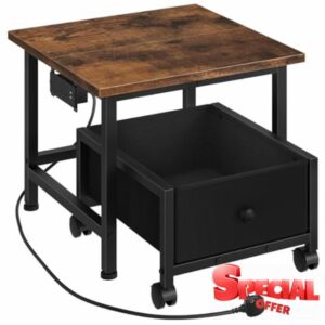 HOOBRO Mini Fridge Stand with Storage Basket and Power Outlet