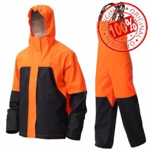 Men's PRO Workwear 3-Piece Waterproof Rain Jacket & Bib Pants Set - Heavy Duty PU Eco-Friendly 2-Tone Functional Desig