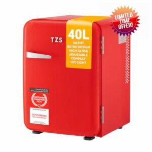 TZS First Austria - Retro Mini Fridge 40L Silent - Small mini fridge in vintage design with interior lighting & 2 door compartments - Minibar for camping