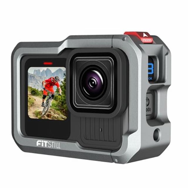 FiTSTILL Aluminum Cage Protective Housing for Go Pro Hero 13/12/11/10/9 Black with Cold Shoe Adapter