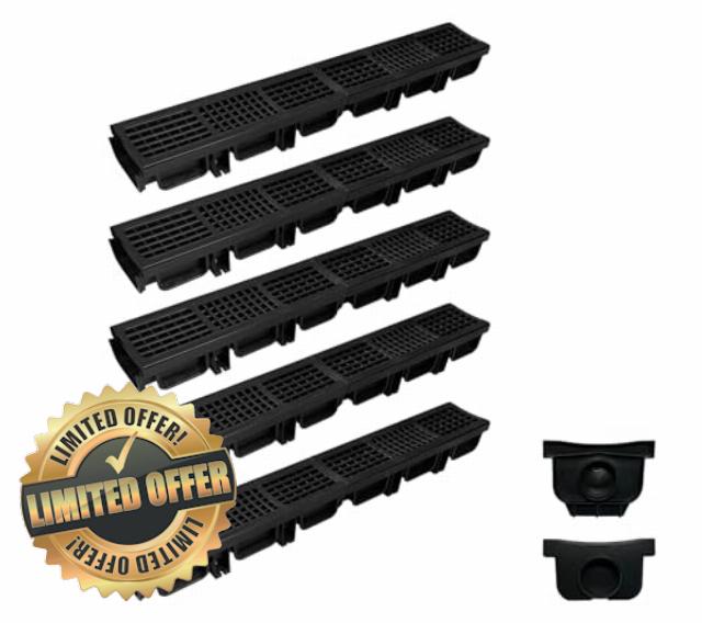 NATOTELA B125 Class Driveway Drainage Channel with HDPE Grating- Total Length 5 Metre Heavy Duty Channel Drain Shallow Profile Trench Drain System for Garage