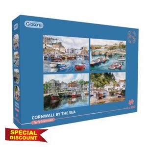 Gibsons Cornwall by the Sea 4 x 500 Piece Jigsaw Puzzle Set for Adults – Four Charming Coastal & Boat Scenes by Terry Harrison – Seaside Retreat Theme – Premium Multi‑Box Puzzle Collectio