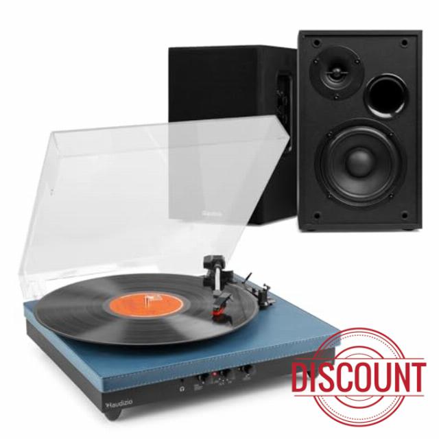 Audizio RP113D Bluetooth Record Player System with Stereo Bookshelf Speakers