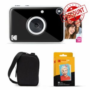 KODAK Printomatic+ Instant Print Digital Camera Starter Bundle + Carrying Case + Zink 20pk Sticky-Back Photo Paper - 10MP