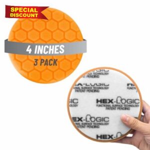 Chemical Guys Hex-Logic Medium Cut Polishing Pad Orange (4 Inch) (3 Pack) – Foam Correction Pads for Swirl Removal & Light Defect Restoratio