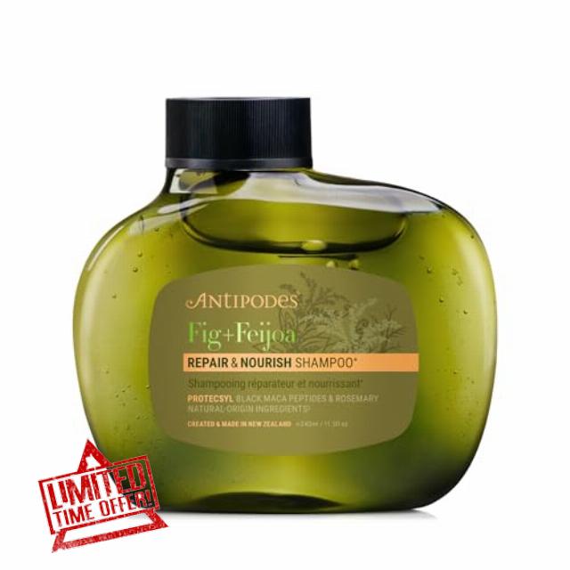 Antipodes Fig & Feijoa Repair & Nourish Shampoo | Natural Silicone-Free Shampoo with PROTECSYL Peptides