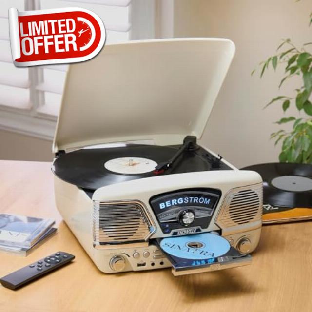 Coopers of Stortford - Knoxville Retro Music System with Bluetooth Connectivity - Vinyl Record Player with CD