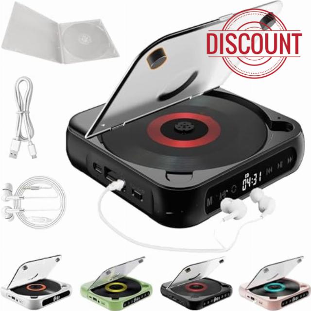 Portable CD Player with Bluetooth 5.3 – Hi-Fi Sound