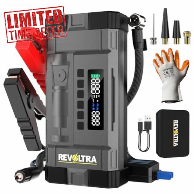 Revoltra 9-in-1 Jump Starter Power Pack With 150PSI Air Compressor