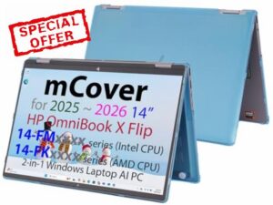mCover Hard Case ONLY Compatible for 2025+ 14" HP OmniBook X Flip 14-FMxxxx 14-FKxxxx 2-in-1 (with 360° Hinge) Windows Laptop (NOT Fitting Any Other HP Models)- Aqua