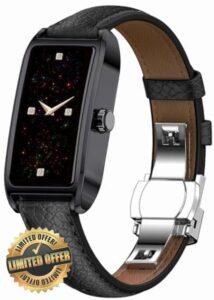 Fitness Tracker for Women Ladies Fitness Watch Dressy Leather Strap Alloy Case Luxury Fashion Heart Rate Monitor Sleep Tracker Pedometer Step Counter Waterproof Elegant Smart Watch for Womens