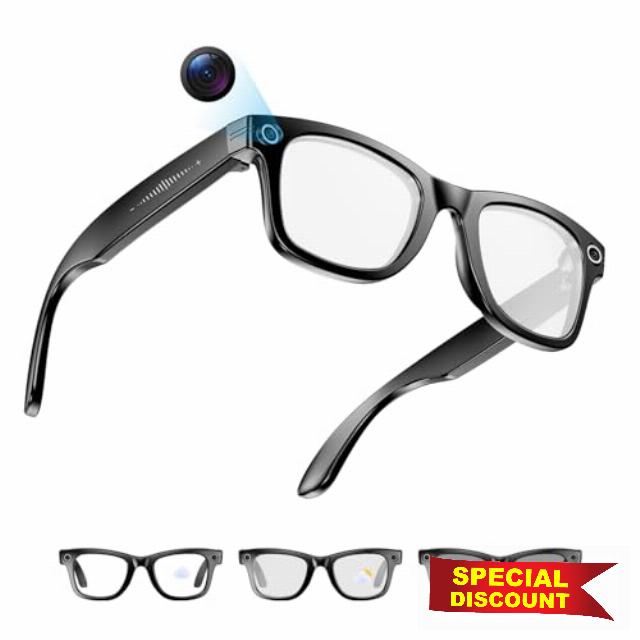 AI Smart Glasses with 4K HD Camera 290 mAh Battery 8MP Photography Video Recording Real Time Translation GPT Object Identification Photochromic Lenses(Black)