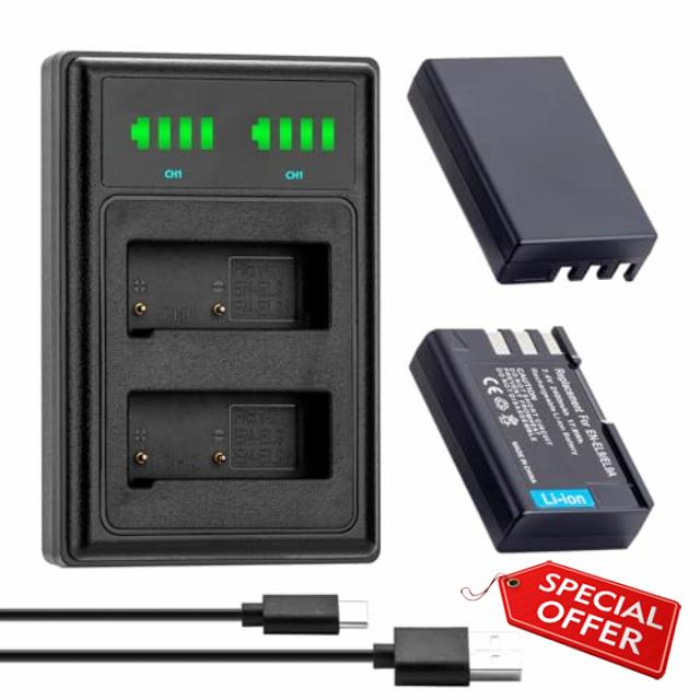 BCMCZCDC 2Pcs EN-EL9 EN-EL9A Battery and Charger for Nikon D5000