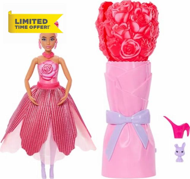 Barbie Petal Pop Scented Doll with Rose Dress & Accessories