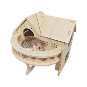 35 x 27 x 27 cm Large Removable Wooden Hedgehog Houses for Garden with Terrace Multiple Round Entrances and Exits for Hedgehogs or Guinea Pigs for Shelter and Hibernatio