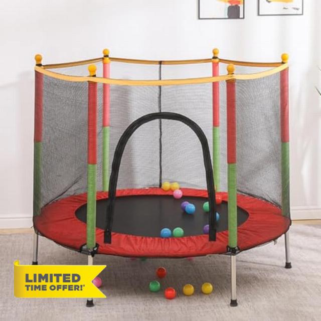 BREEZENEST 140cm Kids Trampoline with Safety Enclosure Net