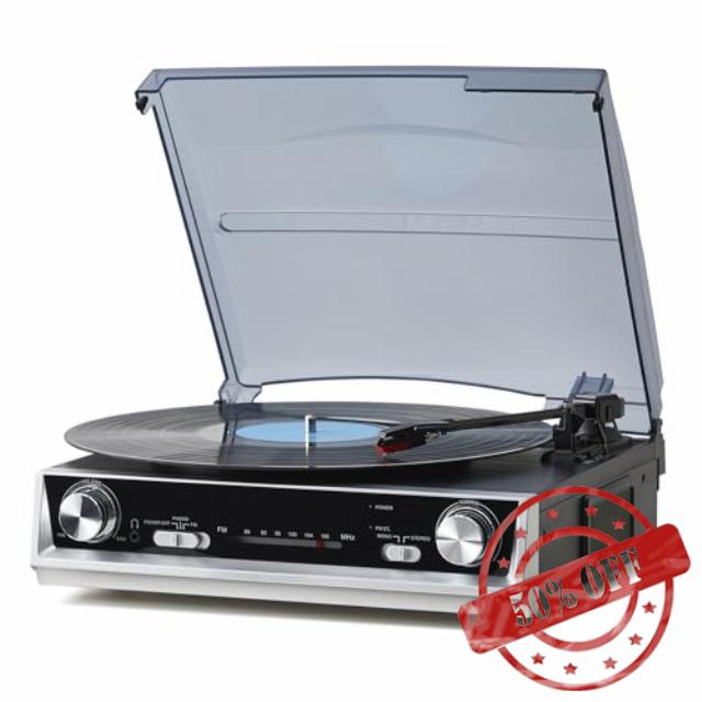 Vintage All-in-One Record Player with Built-in Speakers